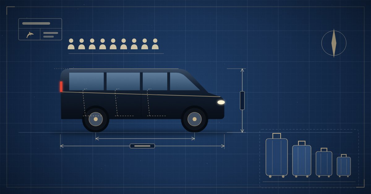 貸切車の車種と定員・荷物量|セダン・ベンツVクラス・大型バンの選び方のイメージイラスト