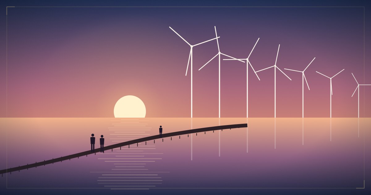 高美湿地｜風車と水鏡に沈む台中いちばんの夕日のイメージイラスト